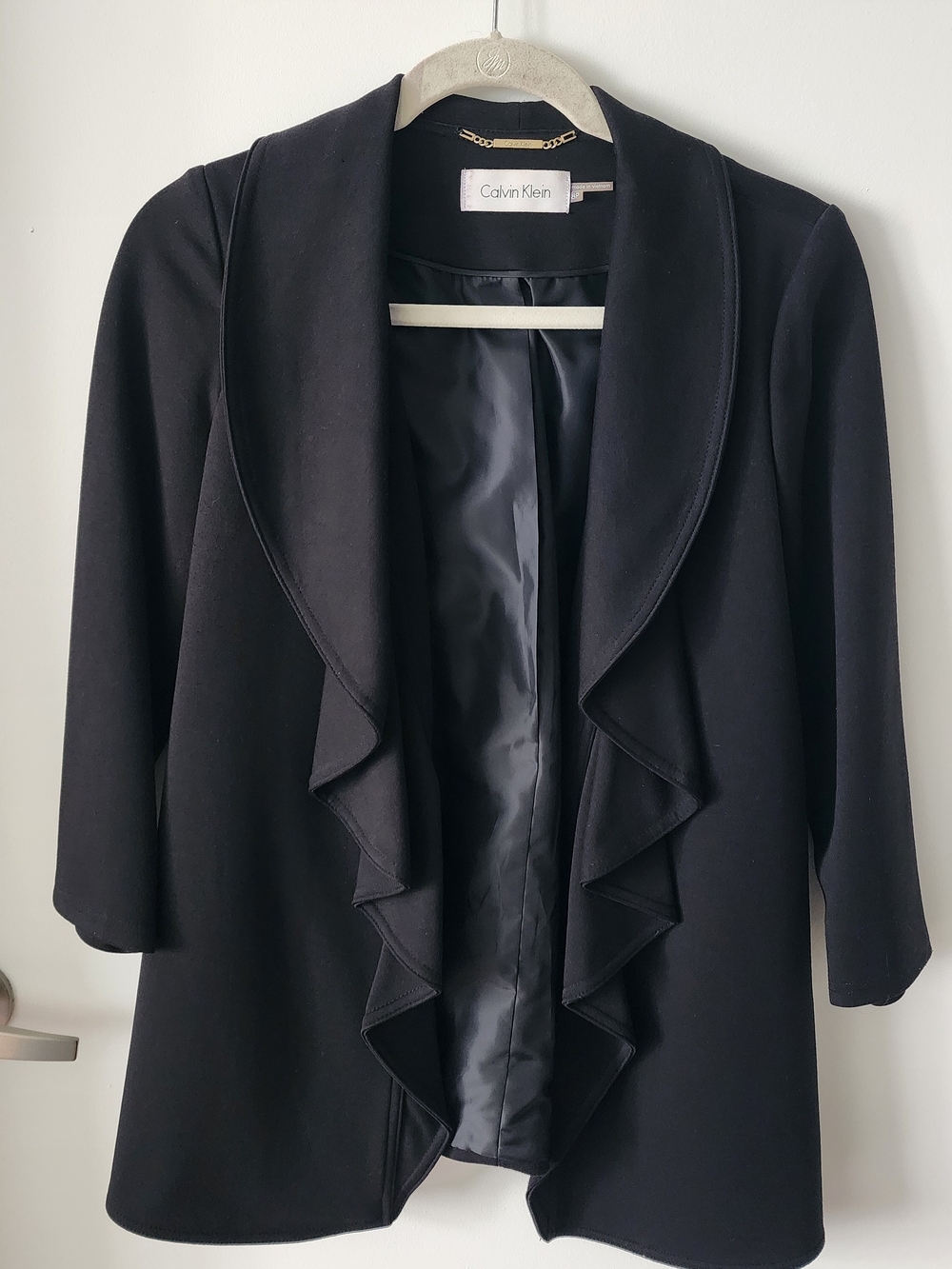 Calvin Klein Black Ruffle-Front Blazer Jacket